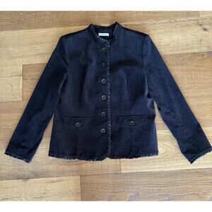 Corduroy Jacket Black Button Up Ruffle Trim Pockets Preppy Boho XL